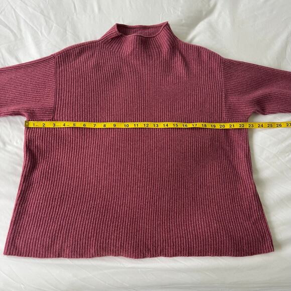 Eileen Fisher Italian 100% Cashmere Ribbed Funnel Neck Top Sweater in Tea Rose - Picture 5 of 10